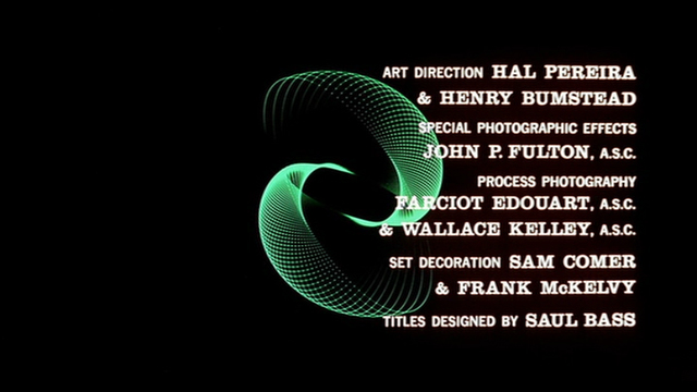 Title sequence from Vertigo; titles designed by Saul Bass; spirographic images contributed by John Whitney.